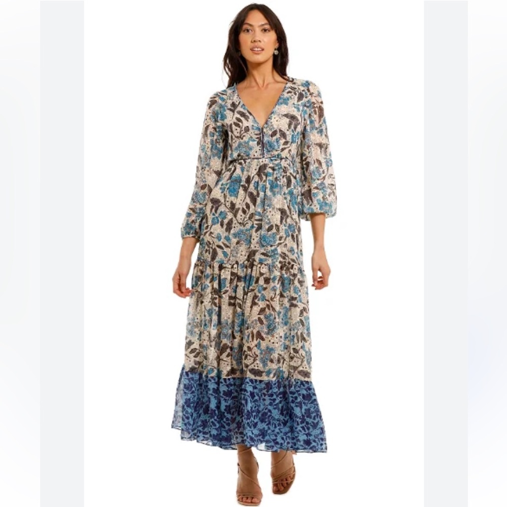 Misa Los Angeles Blue Floral Tiered Maxi Dress